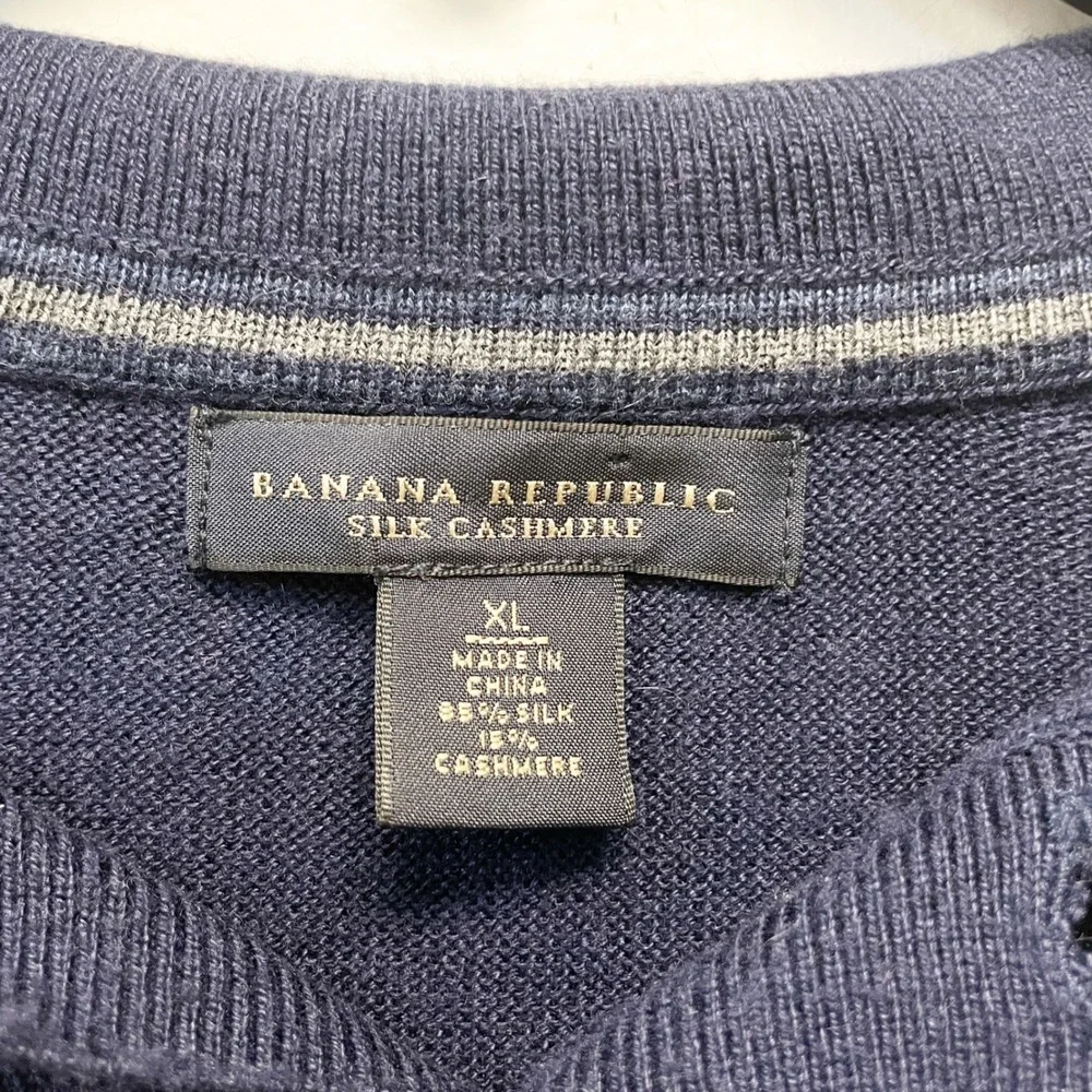 Banana Republic‎ Men's Navy Blue Silk Cashmere Polo Knit Sweater Size XL